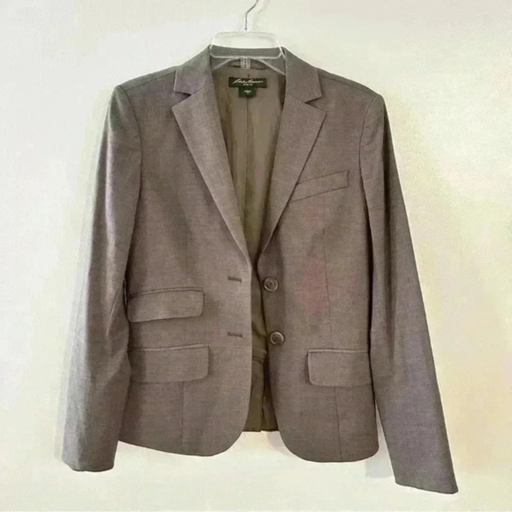 Eddie Bauer Blazer Wool Blend Womens Size 2 Brown Casual Formal Timeless